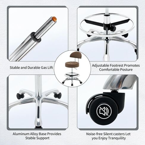 Drafting Stool with Back (Swivel Chair with Quiet Wheels) (Adjustable Height 20-27 inch) Rolling Office Swivel Stool (Gray) in Kuwait