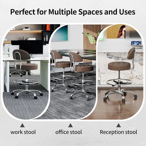 Drafting Stool with Back (Swivel Chair with Quiet Wheels) (Adjustable Height 20-27 inch) Rolling Office Swivel Stool (Gray) in Kuwait