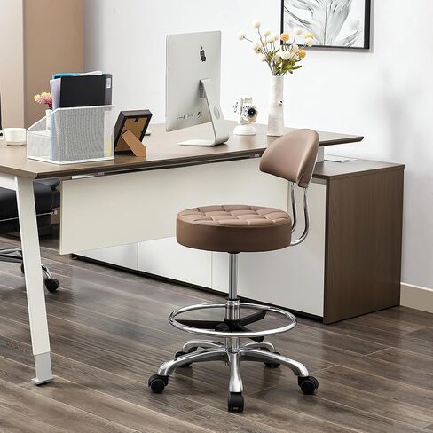 Drafting Stool with Back (Swivel Chair with Quiet Wheels) (Adjustable Height 20-27 inch) Rolling Office Swivel Stool (Gray) in Kuwait