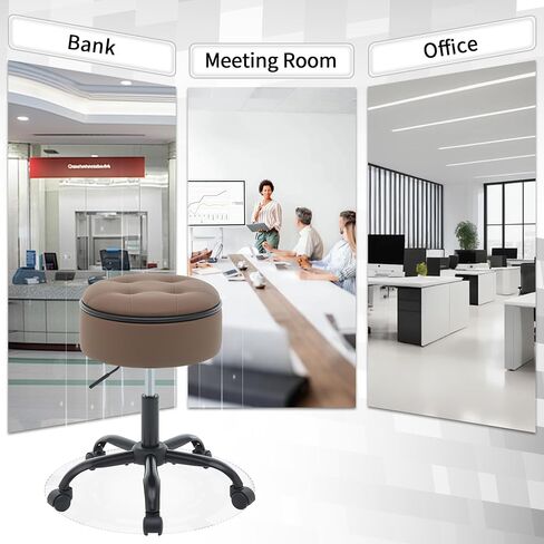 Drafting Chair with Storage, Adjustable Desk Stool with Wheels 20.67"-24.61", Coffee Brown Ergonomic Office Stool in Kuwait