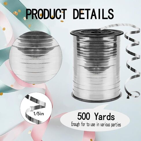 500 ياردة الشريط الشباك ، شريط فضية لامع 1/5 بوصة ، سلسلة بالون ، زخرفة الحفلات ، شرائط لأقواس زهرة بائع الزهور لإمدادات التخرج in Kuwait