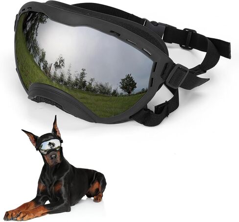 Dog Goggles for Large Dogs, UV Wind Dust Fog Protection, Soft Frame Adjustable Dog Sunglasses, Summer Driving & Winter Snow Eyewear, Tactical Pet Glasses with Elastic Strap (Black) in Saudi Arabia