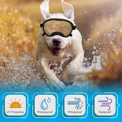 Dog Goggles for Large Dogs, UV Wind Dust Fog Protection, Soft Frame Adjustable Dog Sunglasses, Summer Driving & Winter Snow Eyewear, Tactical Pet Glasses with Elastic Strap (Black) in Saudi Arabia