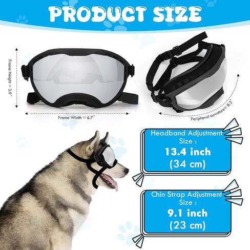 Dog Goggles for Large Dogs, UV Wind Dust Fog Protection, Soft Frame Adjustable Dog Sunglasses, Summer Driving & Winter Snow Eyewear, Tactical Pet Glasses with Elastic Strap (Black) in Saudi Arabia