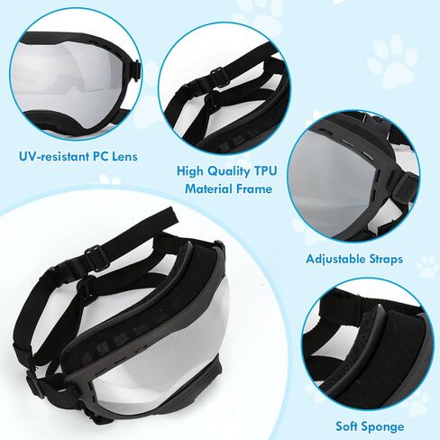 Dog Goggles for Large Dogs, UV Wind Dust Fog Protection, Soft Frame Adjustable Dog Sunglasses, Summer Driving & Winter Snow Eyewear, Tactical Pet Glasses with Elastic Strap (Black) in Saudi Arabia