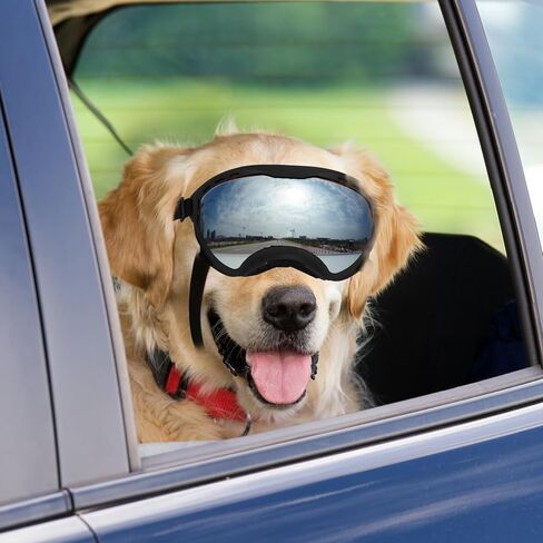 Dog Goggles for Large Dogs, UV Wind Dust Fog Protection, Soft Frame Adjustable Dog Sunglasses, Summer Driving & Winter Snow Eyewear, Tactical Pet Glasses with Elastic Strap (Black) in Saudi Arabia