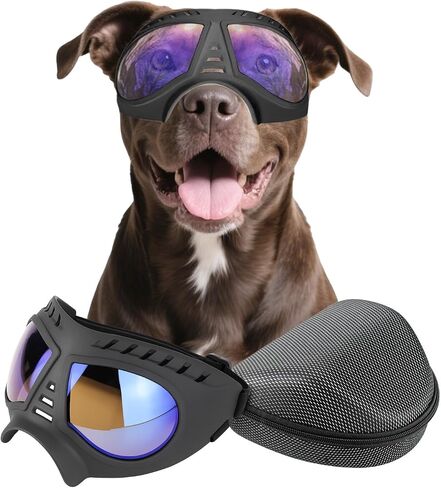 نظارات Petleso Dog للسلالة المتوسطة إلى الكبيرة | نظارة شمسية مضادة UV400 | حماية للعين المضاد للثلوج للرياح للمشي لمسافات طويلة والقيادة وركوب الدراجات | إطار ناعم مع الأشرطة غير القابلة للتعديل ، الأسود in Kuwait