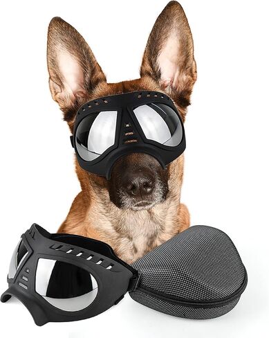 نظارات Petleso Dog للسلالة المتوسطة إلى الكبيرة | نظارة شمسية مضادة UV400 | حماية للعين المضاد للثلوج للرياح للمشي لمسافات طويلة والقيادة وركوب الدراجات | إطار ناعم مع الأشرطة غير القابلة للتعديل ، الأسود in Kuwait