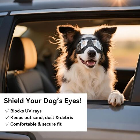 نظارات Petleso Dog للسلالة المتوسطة إلى الكبيرة | نظارة شمسية مضادة UV400 | حماية للعين المضاد للثلوج للرياح للمشي لمسافات طويلة والقيادة وركوب الدراجات | إطار ناعم مع الأشرطة غير القابلة للتعديل ، الأسود in Kuwait