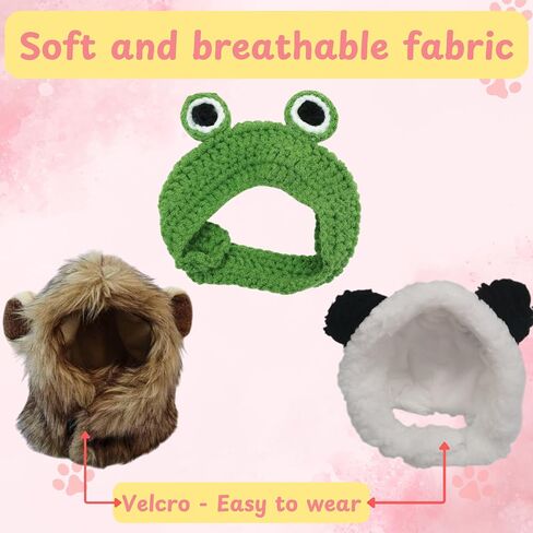 3pcs Hat for Cat Animal Costume Pack, Lion Head for Cats, Cat Panda Costumes, Frog Costume for Cats, Adjustable Washable Soft Small Pet Headwear Accessory, Costumes Pet Clothes (Lion, Panda, Frog) in Kuwait