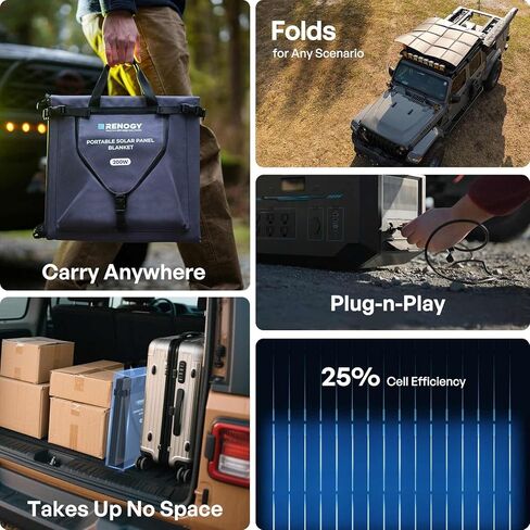 Renogy 200 Watt Solar Panel بطانية ، ألواح شمسية قابلة للطي من النوع N-type ، 25 ٪ من الفضاء الخفيف الوزن الخفيف 8 أضعاف ، QC3.0 USB-A و Type-C ، للتخييم ، RV ، سيارات الدفع الرباعي ، البحرية ، خارج الشوطية الخارجية. in Kuwait