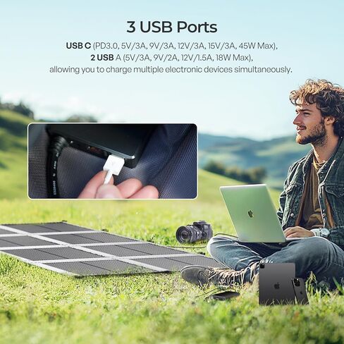 Renogy 200 Watt Solar Panel بطانية ، ألواح شمسية قابلة للطي من النوع N-type ، 25 ٪ من الفضاء الخفيف الوزن الخفيف 8 أضعاف ، QC3.0 USB-A و Type-C ، للتخييم ، RV ، سيارات الدفع الرباعي ، البحرية ، خارج الشوطية الخارجية. in Kuwait