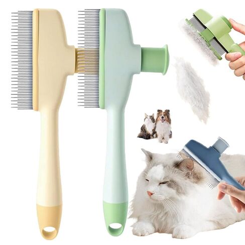 Premium Pet Hair Removal Comb & Flea Comb – Professional Deshedding Brush for Dogs & Cats, Dual-Sided Stainless Steel Teeth (Long & Short), Grooming Tool with Easy Release Button (Green+Orange) in Saudi Arabia
