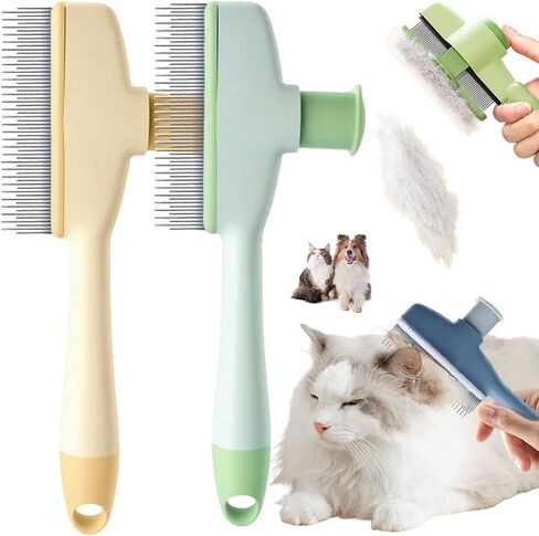 Premium Pet Hair Removal Comb & Flea Comb – Professional Deshedding Brush for Dogs & Cats, Dual-Sided Stainless Steel Teeth (Long & Short), Grooming Tool with Easy Release Button (Green+Orange) in Saudi Arabia