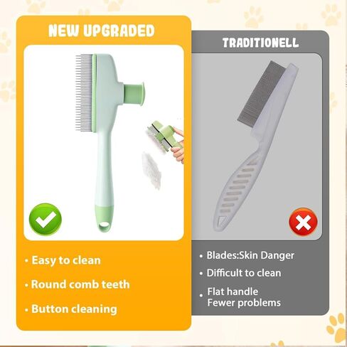 Premium Pet Hair Removal Comb & Flea Comb – Professional Deshedding Brush for Dogs & Cats, Dual-Sided Stainless Steel Teeth (Long & Short), Grooming Tool with Easy Release Button (Green+Orange) in Saudi Arabia