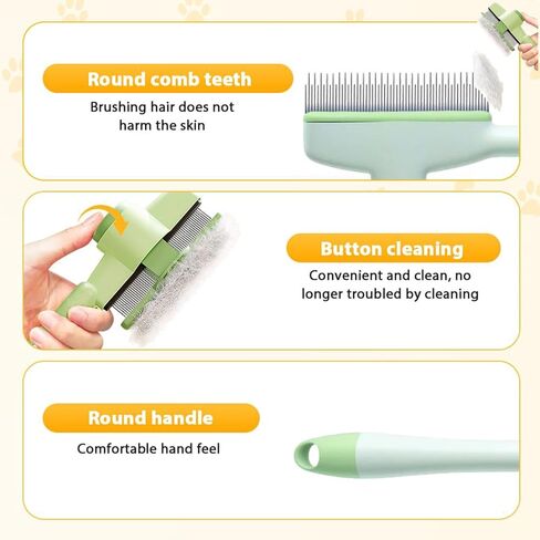 Premium Pet Hair Removal Comb & Flea Comb – Professional Deshedding Brush for Dogs & Cats, Dual-Sided Stainless Steel Teeth (Long & Short), Grooming Tool with Easy Release Button (Green+Orange) in Saudi Arabia
