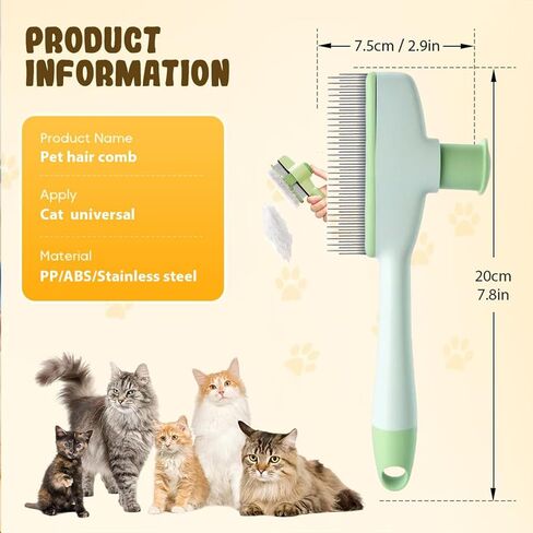 Premium Pet Hair Removal Comb & Flea Comb – Professional Deshedding Brush for Dogs & Cats, Dual-Sided Stainless Steel Teeth (Long & Short), Grooming Tool with Easy Release Button (Green+Orange) in Saudi Arabia