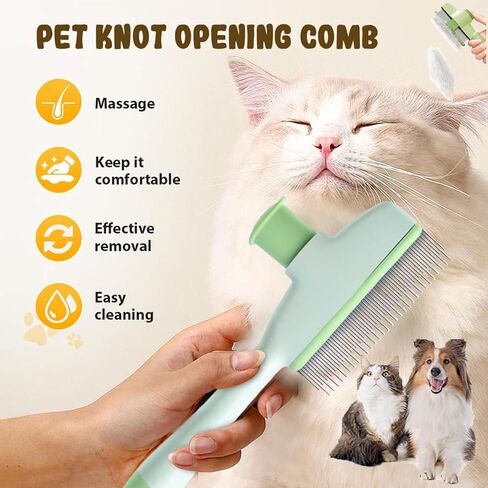 Premium Pet Hair Removal Comb & Flea Comb – Professional Deshedding Brush for Dogs & Cats, Dual-Sided Stainless Steel Teeth (Long & Short), Grooming Tool with Easy Release Button (Green+Orange) in Saudi Arabia