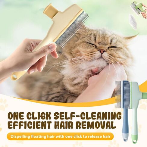 Premium Pet Hair Removal Comb & Flea Comb – Professional Deshedding Brush for Dogs & Cats, Dual-Sided Stainless Steel Teeth (Long & Short), Grooming Tool with Easy Release Button (Green+Orange) in Saudi Arabia