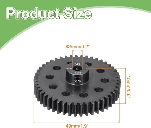 MECCANIXITY Steel M1 Gear Set 47T 5mm Shaft Motor Gears for RC Vehicles Truck Drift Car Part, Black in Saudi Arabia