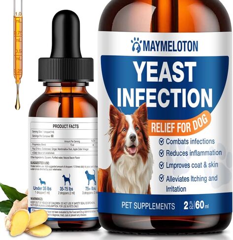 Yeast Infection Treatment for Dogs - Natural Anti Yeast Drops, Ear & Skin Itch Relief, Allergy Symptom Relief, Reduces Inflammation, with Multivitamins Probiotics, 2 Oz in Saudi Arabia