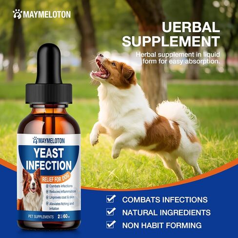 Yeast Infection Treatment for Dogs - Natural Anti Yeast Drops, Ear & Skin Itch Relief, Allergy Symptom Relief, Reduces Inflammation, with Multivitamins Probiotics, 2 Oz in Saudi Arabia