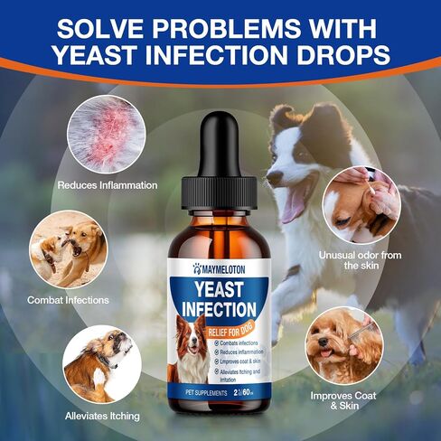 Yeast Infection Treatment for Dogs - Natural Anti Yeast Drops, Ear & Skin Itch Relief, Allergy Symptom Relief, Reduces Inflammation, with Multivitamins Probiotics, 2 Oz in Saudi Arabia