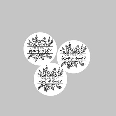 Will You Be My Bridesmaid Stickers, Flower Girl, Maid Of Honor Assorted Stickers 2" Round Sticker, 20 Sticker Sheet, Party Favor Sticker in Saudi Arabia