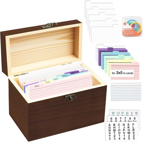 Solid Wood 4x6 Index Card Organizer with 5 Dividers | Rolodex & Recipe Box Storage | Holds 200+ Cards for Home/Kitchen in Saudi Arabia