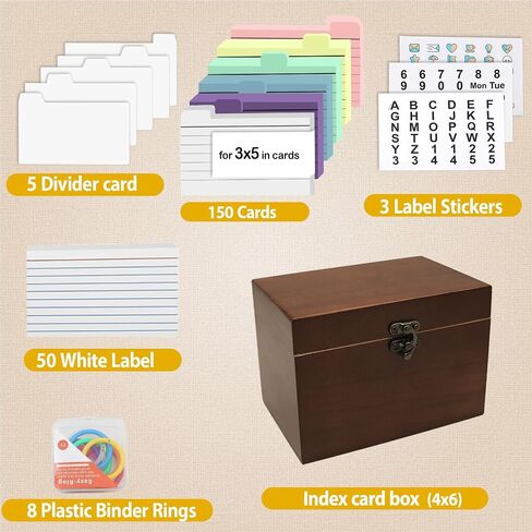 Solid Wood 4x6 Index Card Organizer with 5 Dividers | Rolodex & Recipe Box Storage | Holds 200+ Cards for Home/Kitchen in Saudi Arabia