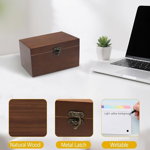 Solid Wood 4x6 Index Card Organizer with 5 Dividers | Rolodex & Recipe Box Storage | Holds 200+ Cards for Home/Kitchen in Saudi Arabia