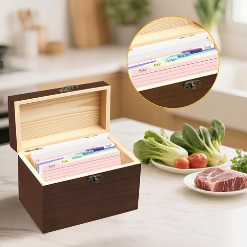Solid Wood 4x6 Index Card Organizer with 5 Dividers | Rolodex & Recipe Box Storage | Holds 200+ Cards for Home/Kitchen in Saudi Arabia