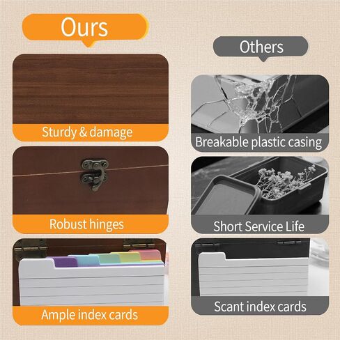 Solid Wood 4x6 Index Card Organizer with 5 Dividers | Rolodex & Recipe Box Storage | Holds 200+ Cards for Home/Kitchen in Saudi Arabia