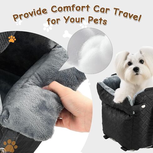 Center Console Dog Car Seat for Small Dogs Cats (Up to 15 lbs) - Washable, Foldable Pet Booster Seat with Safety Hooks, Adjustable Straps & Storage Pocket in Saudi Arabia