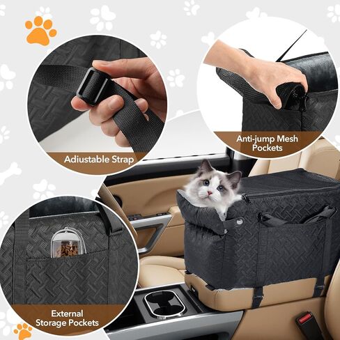 Center Console Dog Car Seat for Small Dogs Cats (Up to 15 lbs) - Washable, Foldable Pet Booster Seat with Safety Hooks, Adjustable Straps & Storage Pocket in Saudi Arabia