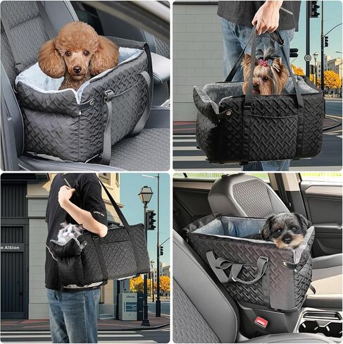 Center Console Dog Car Seat for Small Dogs Cats (Up to 15 lbs) - Washable, Foldable Pet Booster Seat with Safety Hooks, Adjustable Straps & Storage Pocket in Saudi Arabia