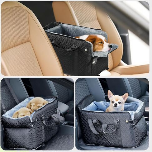 Center Console Dog Car Seat for Small Dogs Cats (Up to 15 lbs) - Washable, Foldable Pet Booster Seat with Safety Hooks, Adjustable Straps & Storage Pocket in Saudi Arabia