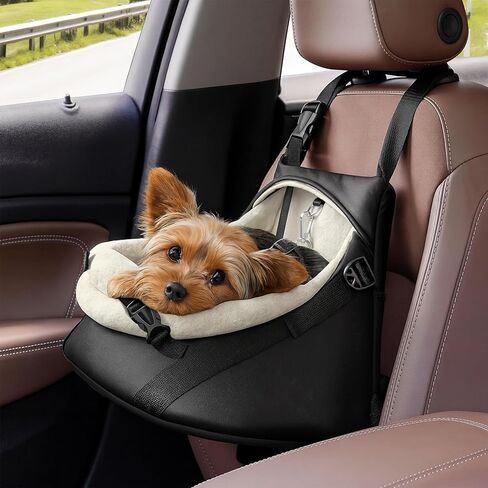 YUDODO Small Dog Car Seat Under 8lbs Luxury PU Leather Dog Booster Seat with Safety Belt, Soft Cushion, Can be Used as Pet Front Carrier Backpack Black in Saudi Arabia