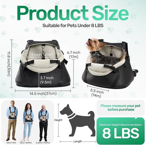 YUDODO Small Dog Car Seat Under 8lbs Luxury PU Leather Dog Booster Seat with Safety Belt, Soft Cushion, Can be Used as Pet Front Carrier Backpack Black in Saudi Arabia