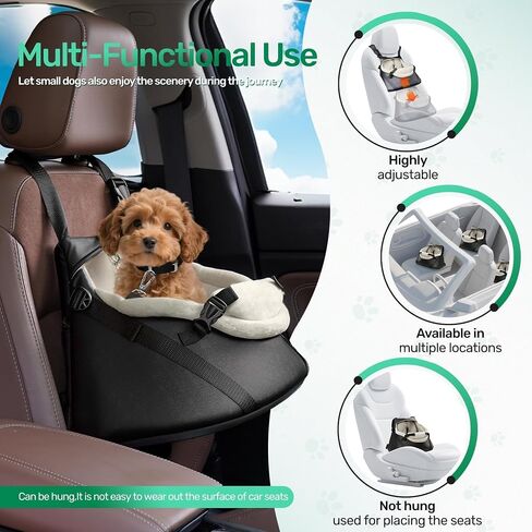 YUDODO Small Dog Car Seat Under 8lbs Luxury PU Leather Dog Booster Seat with Safety Belt, Soft Cushion, Can be Used as Pet Front Carrier Backpack Black in Saudi Arabia
