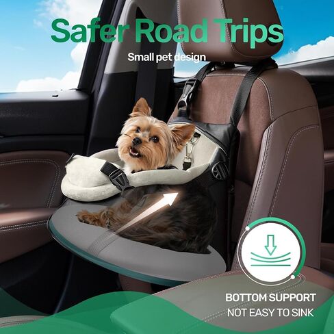 YUDODO Small Dog Car Seat Under 8lbs Luxury PU Leather Dog Booster Seat with Safety Belt, Soft Cushion, Can be Used as Pet Front Carrier Backpack Black in Saudi Arabia