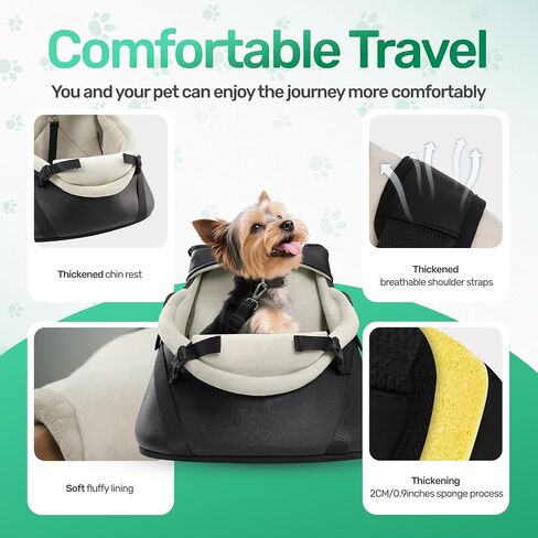 YUDODO Small Dog Car Seat Under 8lbs Luxury PU Leather Dog Booster Seat with Safety Belt, Soft Cushion, Can be Used as Pet Front Carrier Backpack Black in Saudi Arabia
