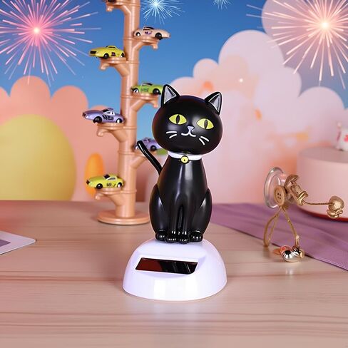 Black Solar Cat Kits Doll Dancing Cat Figure Car Ornament,Dancing Kits Ornament Solar Powered Car Dashboard Interior Decoration Desktop Decor Gift Window Party Car Desk Home Learning and Education in Saudi Arabia