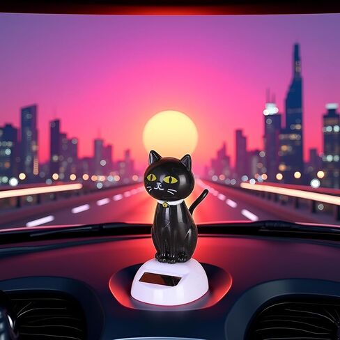 Black Solar Cat Kits Doll Dancing Cat Figure Car Ornament,Dancing Kits Ornament Solar Powered Car Dashboard Interior Decoration Desktop Decor Gift Window Party Car Desk Home Learning and Education in Saudi Arabia