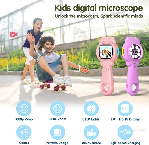 1000X Kids Kids مجهر Aukclax Photo & Video 2.4 "شاشة IPS 1080p المجاهر الرقمية القابلة للتشكيل للطفل 3+ 4 5 6 7 8 9 in Saudi Arabia