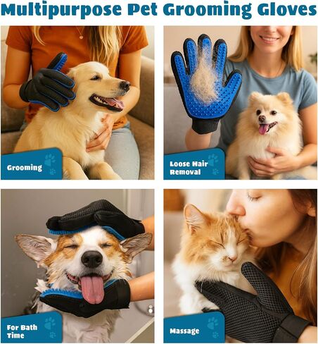 قفازات Cat & Dog Grooming للتخلص-قفازات Pet Pet Pet 2-in-1 Deshedding Brush & Massage Mitt | مثالي للشعر الطويل والقصير (زوج واحد) in Saudi Arabia
