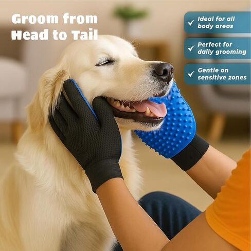 قفازات Cat & Dog Grooming للتخلص-قفازات Pet Pet Pet 2-in-1 Deshedding Brush & Massage Mitt | مثالي للشعر الطويل والقصير (زوج واحد) in Saudi Arabia