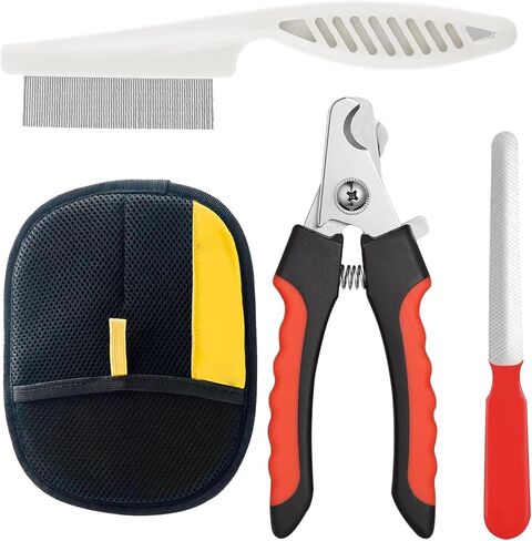 Ma Dreamiex Pet Hair Radival Glove for Cats & Dogs ، تم ترقيته حديثًا قابلة لإزالة الشعر الكهربائي القابل لإزالة الشعر الأليفة القفاز المحترف ، مجموعة من 4 قطع مع مقص الأظافر ، ملف معدني ، مشط. in Saudi Arabia