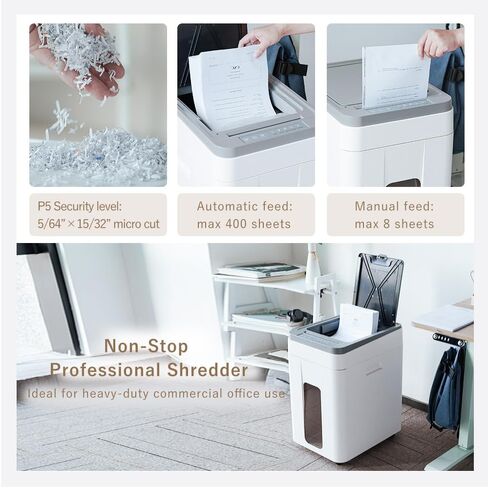 Heavy Duty Paper Shredder: 400 Sheets Auto Feed - Micro Cut P5 Security - Jam Proof Document Shred Machine - 13.2 Gallon Pullout Basket with Wheels for Home/Office/Commercial Use in Saudi Arabia