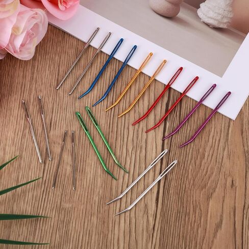 18pcs إبر خياطة كبيرة للعيون ، أدوات إبرة خيوط العيون الكبيرة من الألومنيوم مع مستلزمات مستقيمة ومنحنية مستلزمات يدوي يدوية الأدوات الخيطية لمشاريع التنسيق التضزلي للكروشيه. in Saudi Arabia